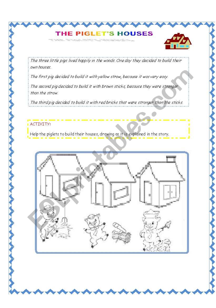 THE PIGLETS HOUSES worksheet