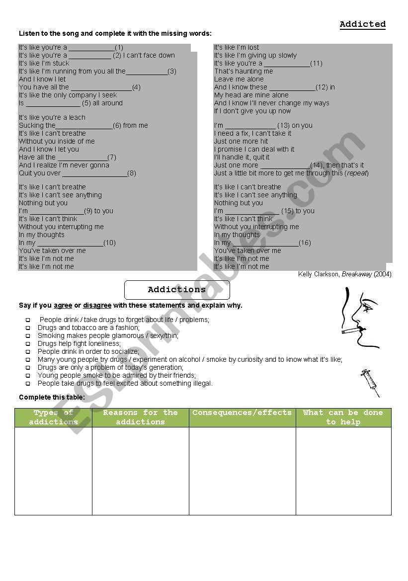 Addicted song worksheet