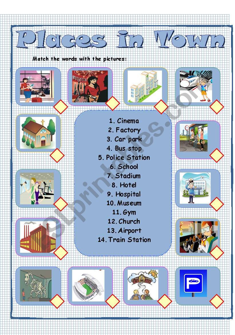 Places in town - matching worksheet