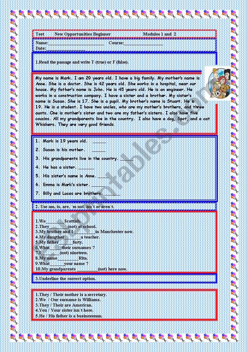 CONSOLIDATION VERB TO BE, POSSESSIVE ADJECTIVES, QUESTION WORDS AND FAMILY