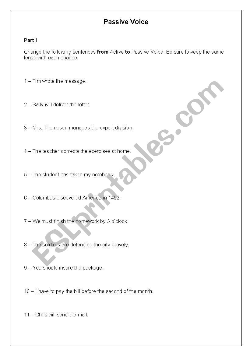 Passive Voice worksheet