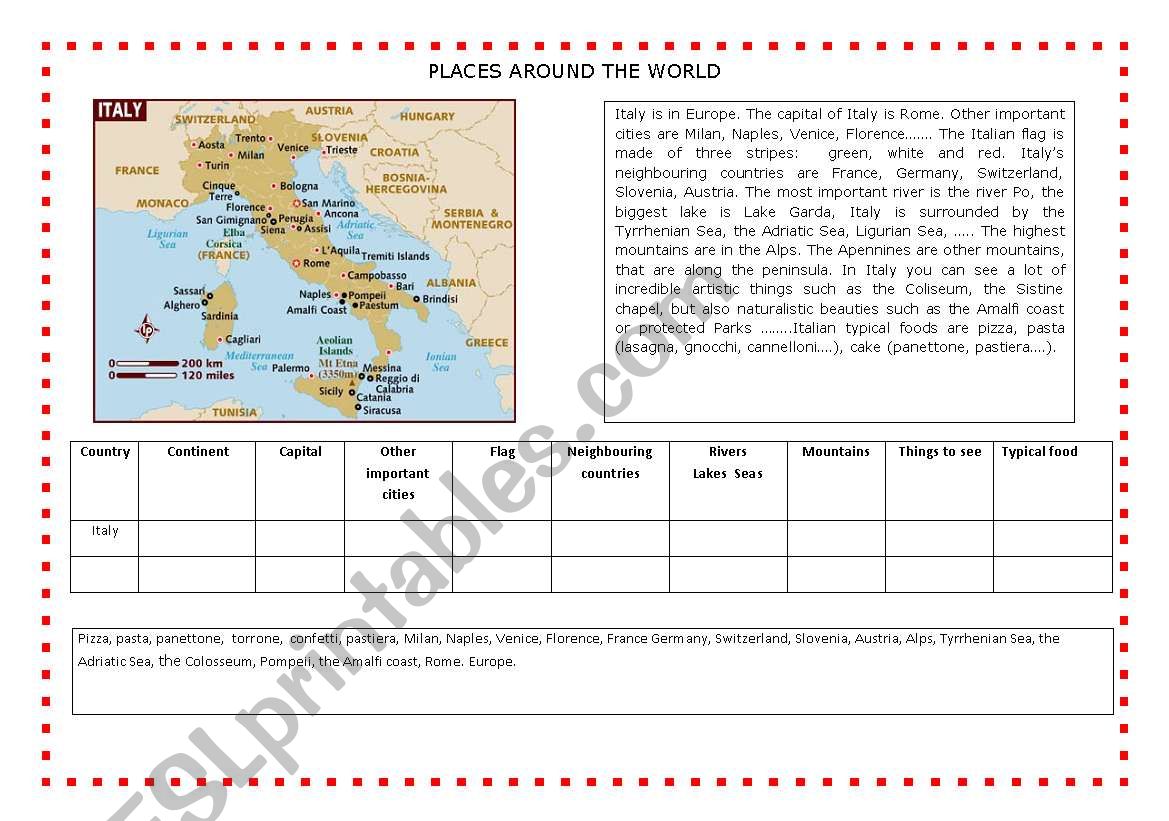 Places around the world worksheet