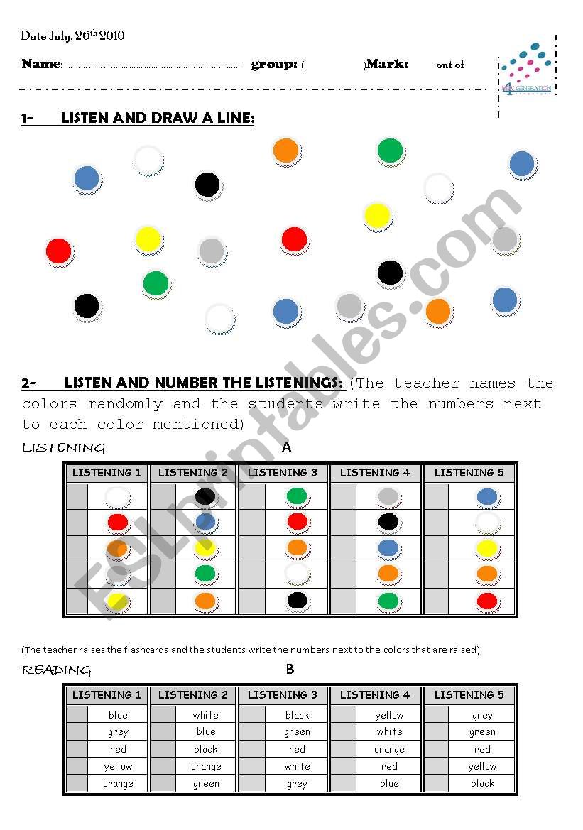 colors  worksheet