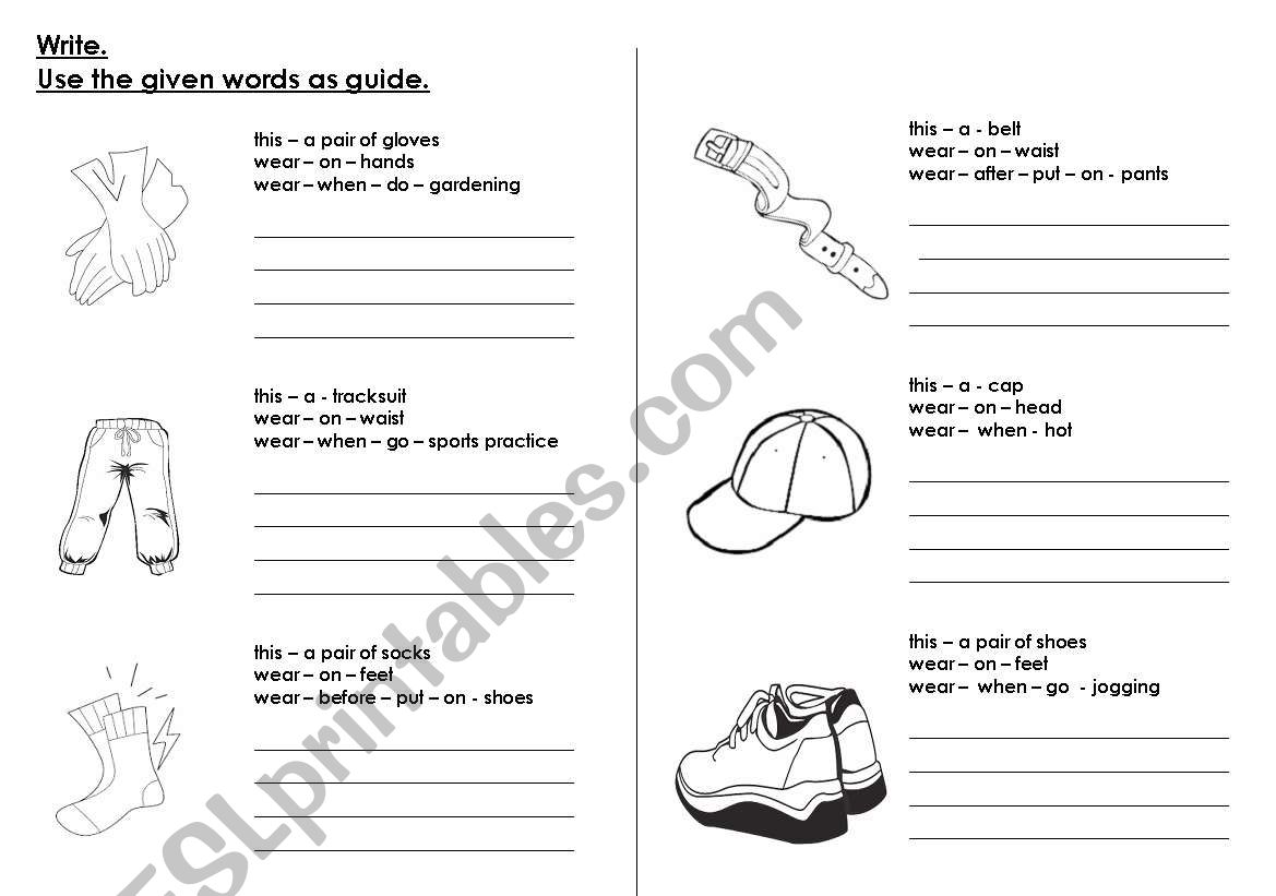 clothings worksheet