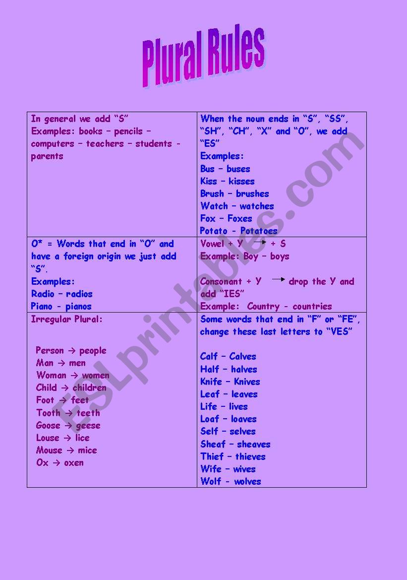 Plural Nouns worksheet