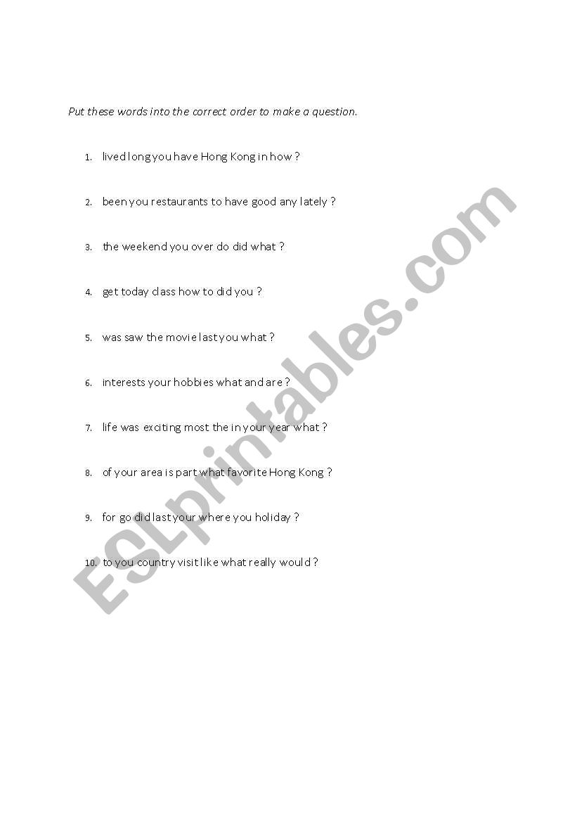 Jumbled questions worksheet worksheet