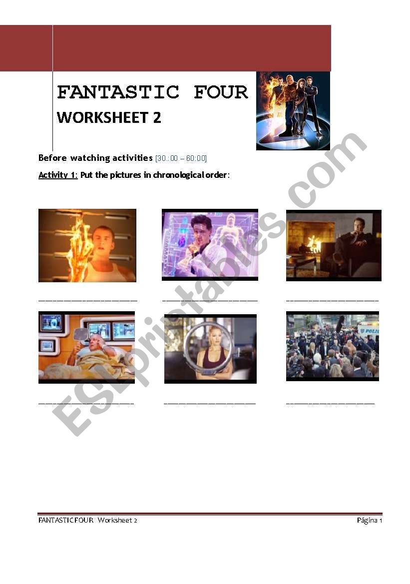 Fantastic Four movie worksheet 2