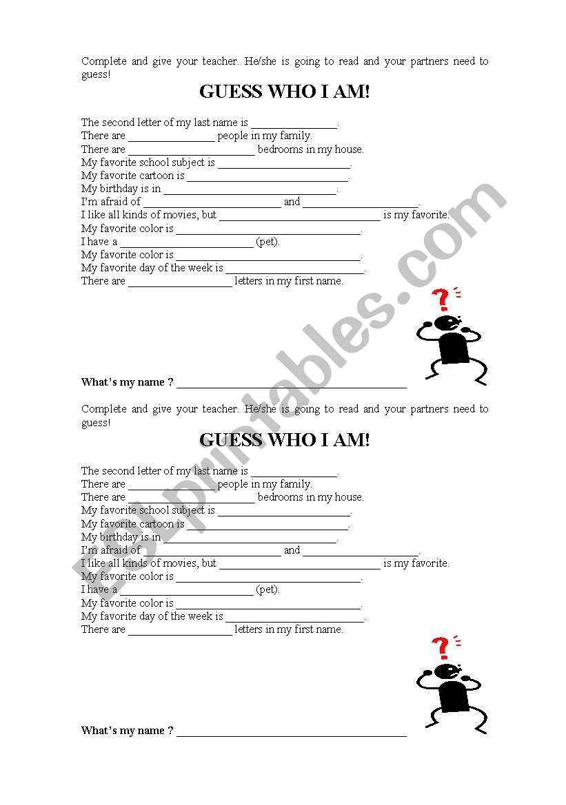 WHO I AM  worksheet