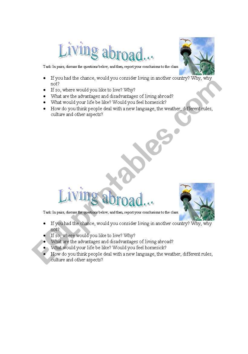 Living abroad, immigration worksheet