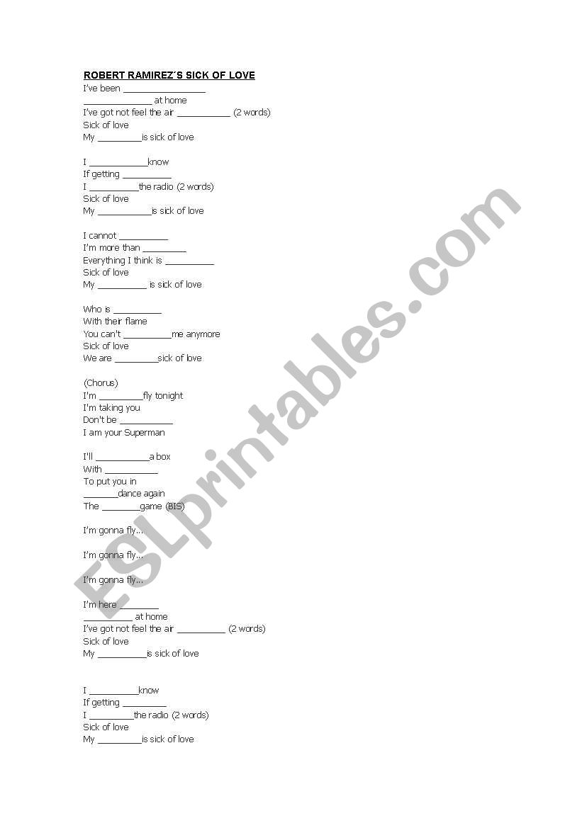 Robert Ramrezs Sick of Love worksheet