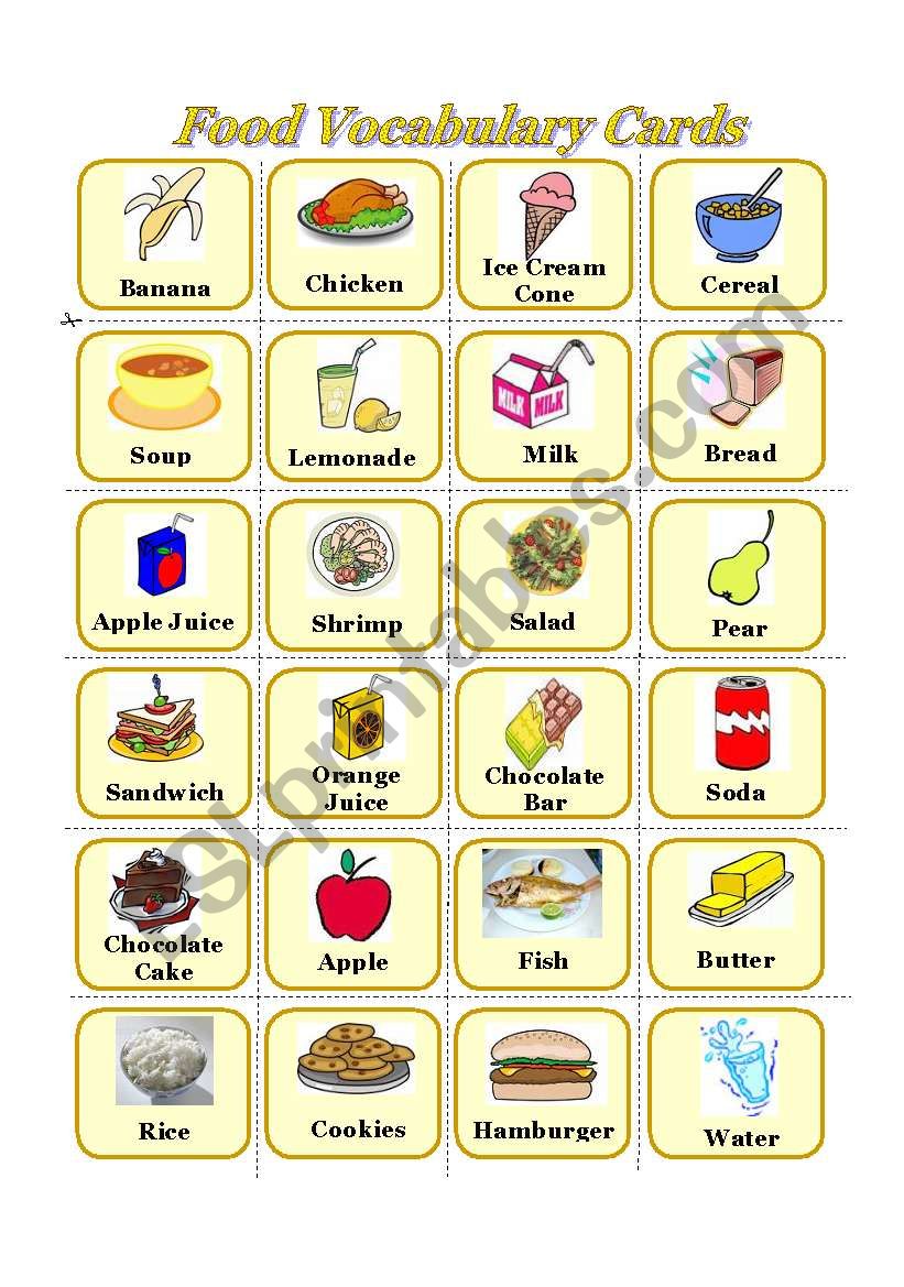 Food Vocabulary Cards worksheet