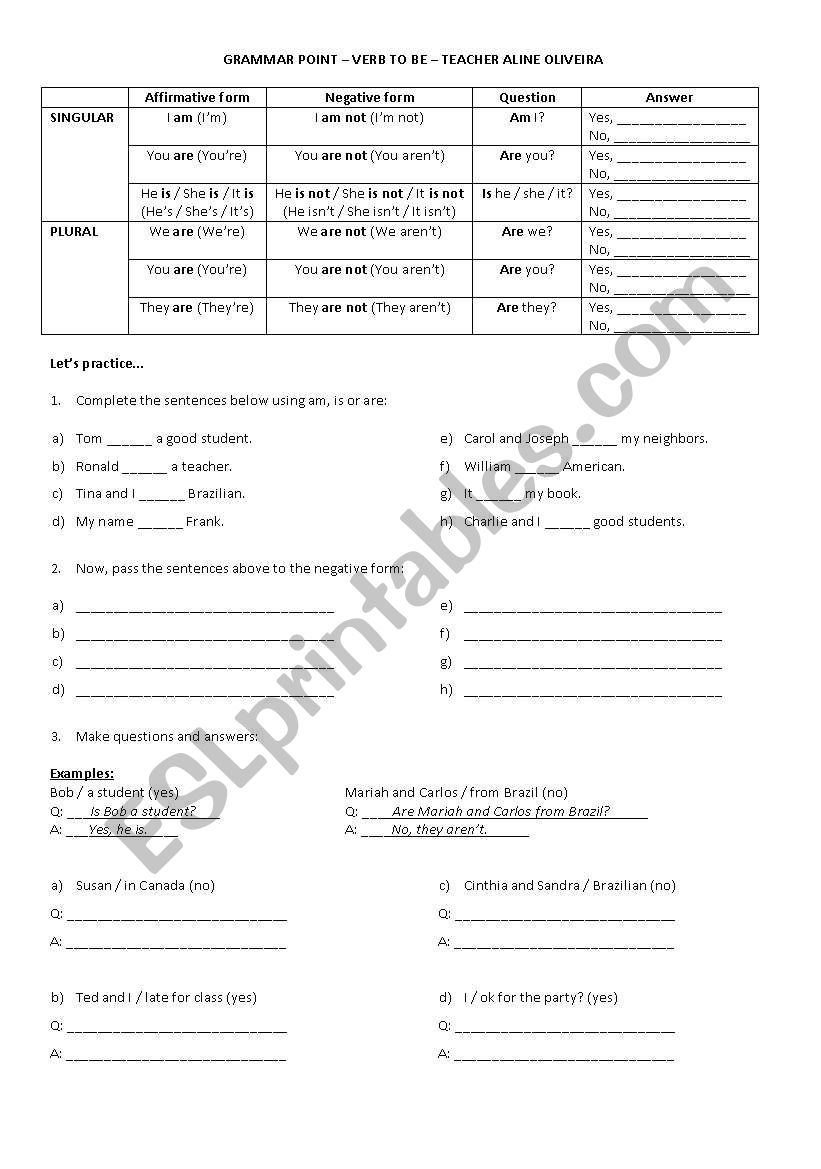 VERB TO BE EXERCISES worksheet
