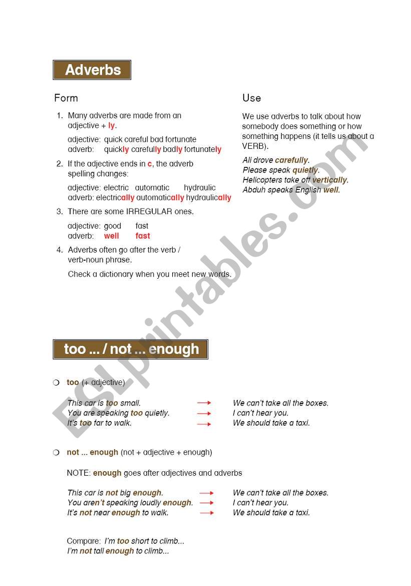 Adverbs Grammar Chart worksheet