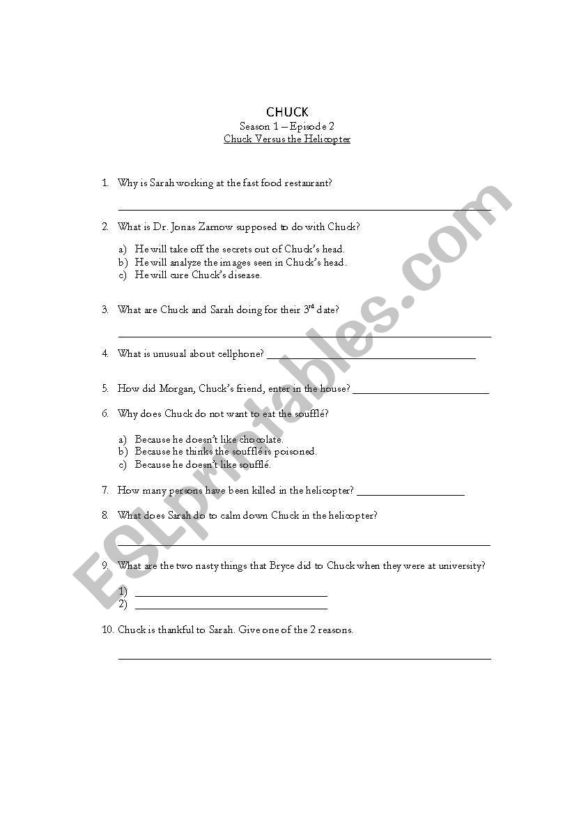 Chuck Episode 2 worksheet