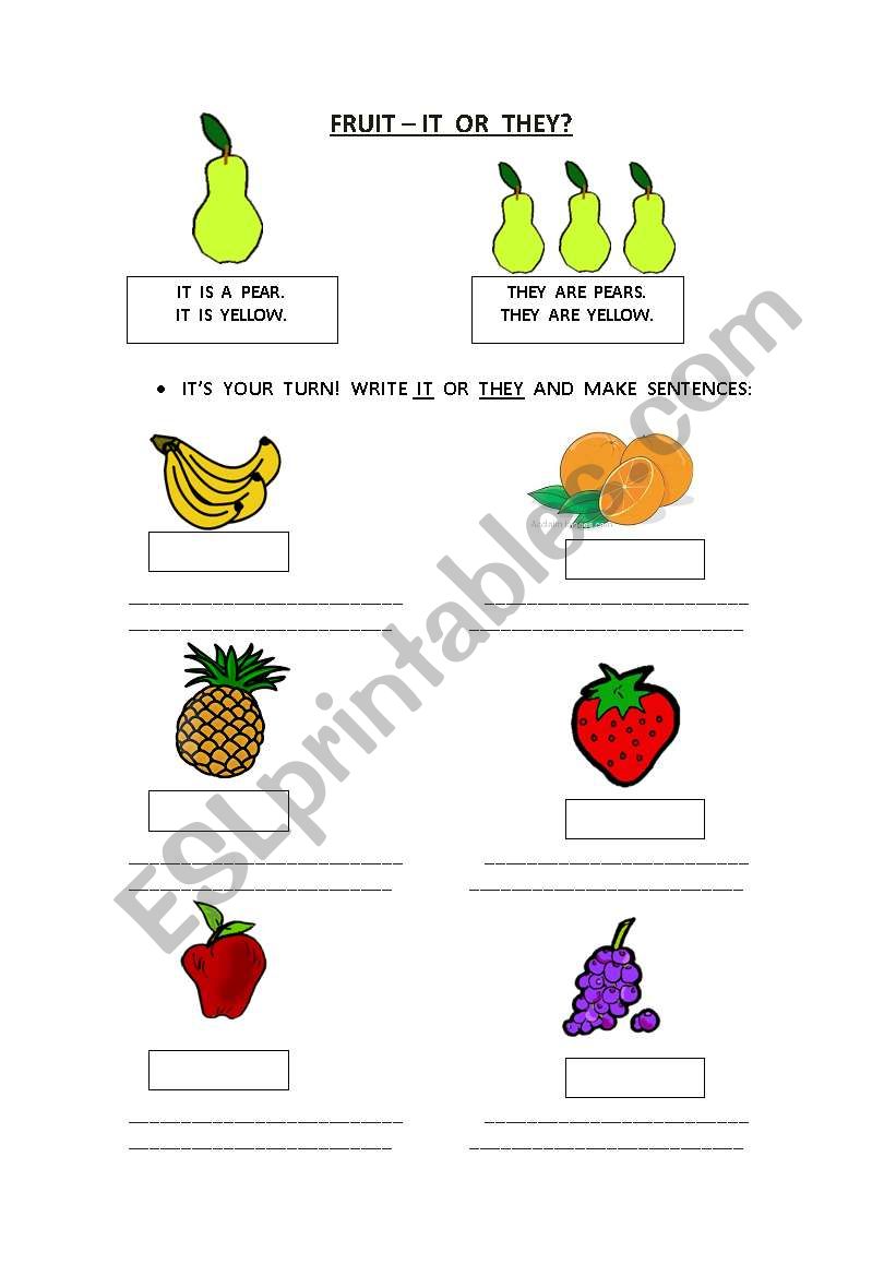 FRUIT - IT OR THEY worksheet