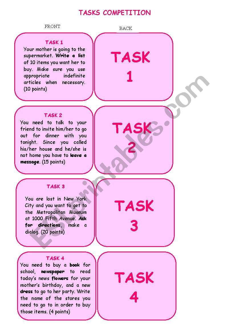 Tasks Competition worksheet