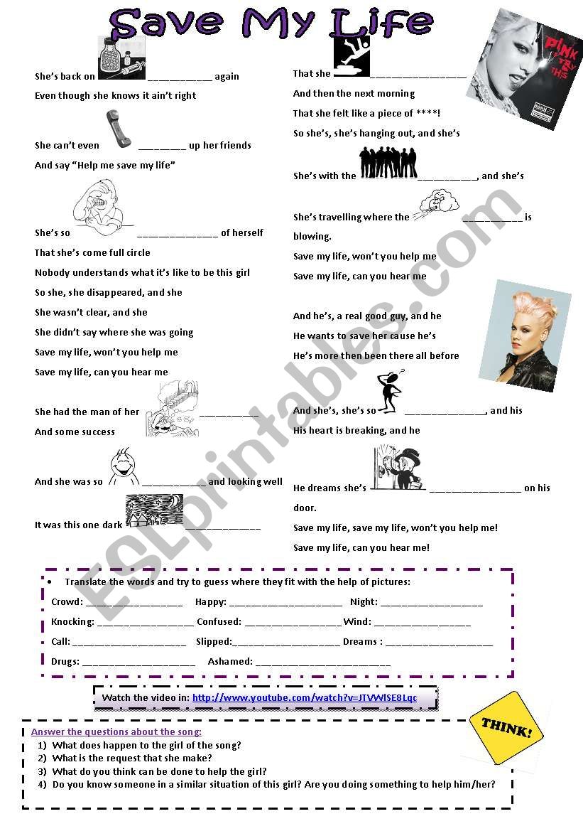 Song: Save my life - P!NK Biography and Exercises