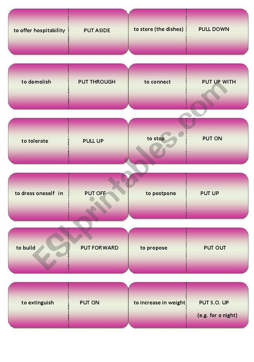 Phrasal Verbs Dominoes worksheet