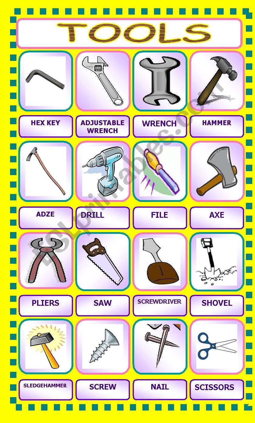 tools worksheet for kindergarten