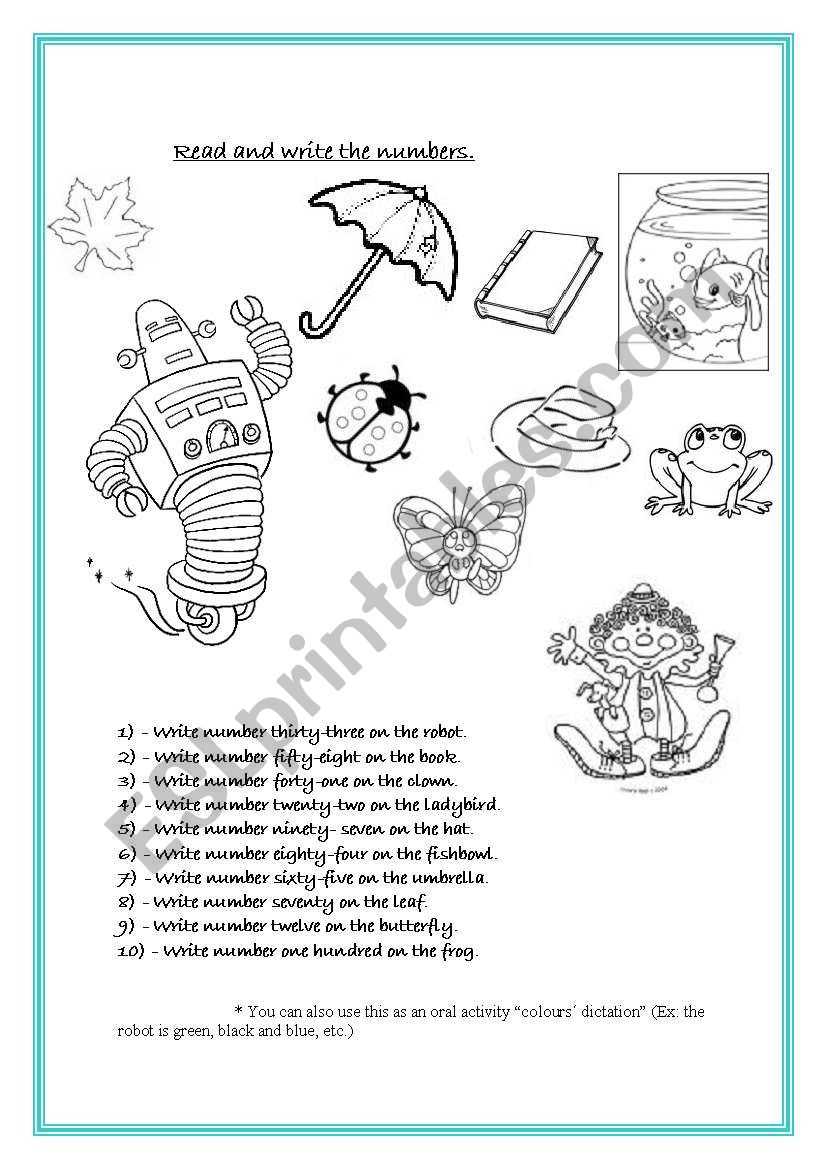 Read and write the numbers worksheet