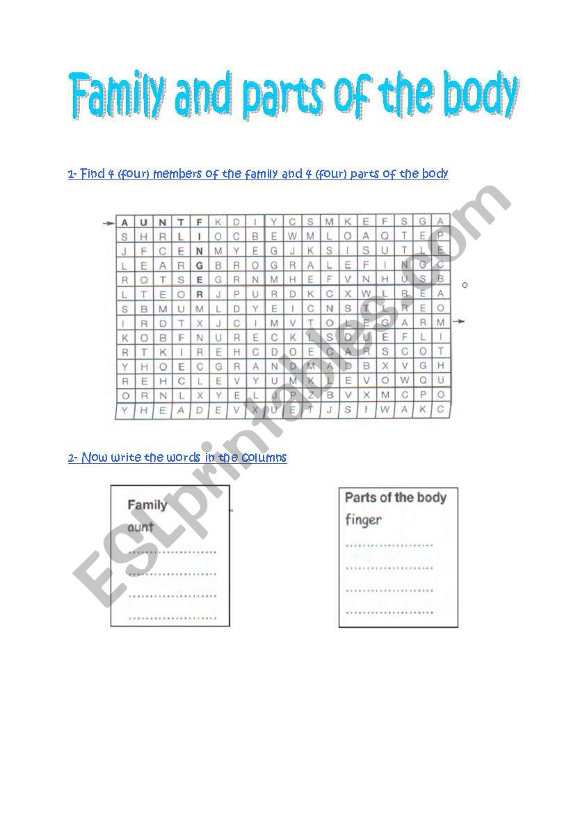 family and pastr of the body worksheet