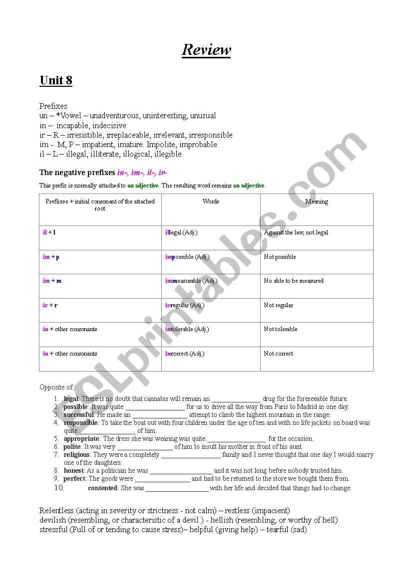 prefix and suffix etc worksheet