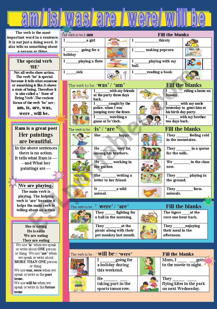  VERBÂ´ TO BE Â´ :  am/ is/ was/ are/ were/ will be