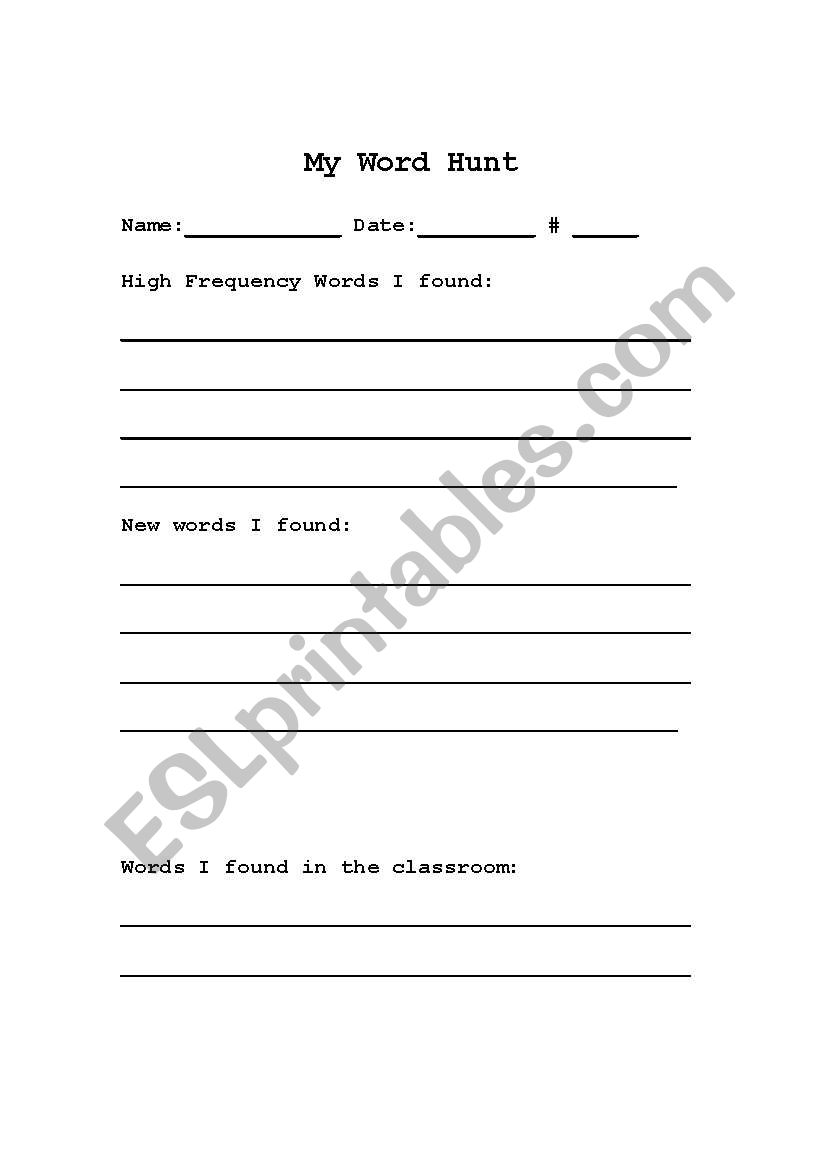 Word Hunt worksheet