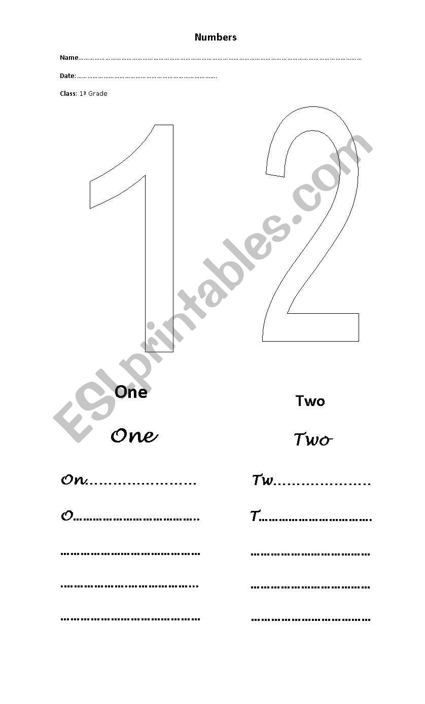 Numbers 1 and 2 worksheet