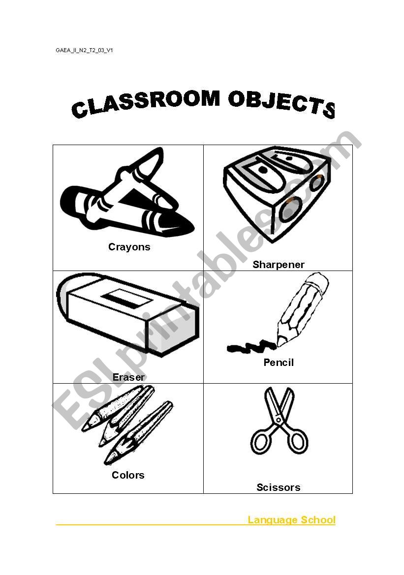 Classroom Objects worksheet