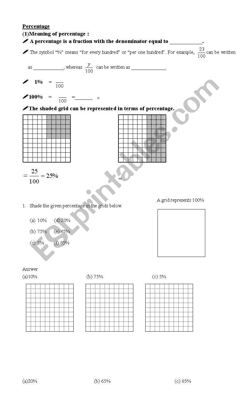 percentage worksheet