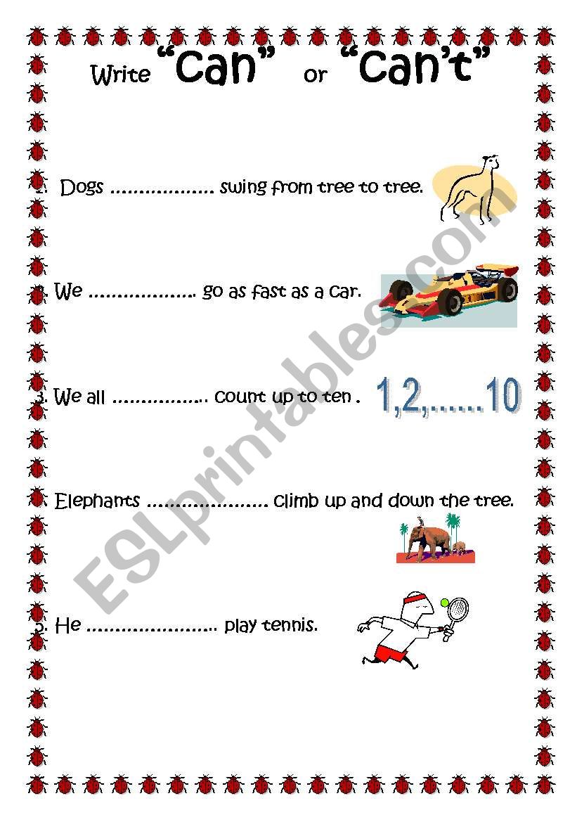 CAN or  CANT worksheet