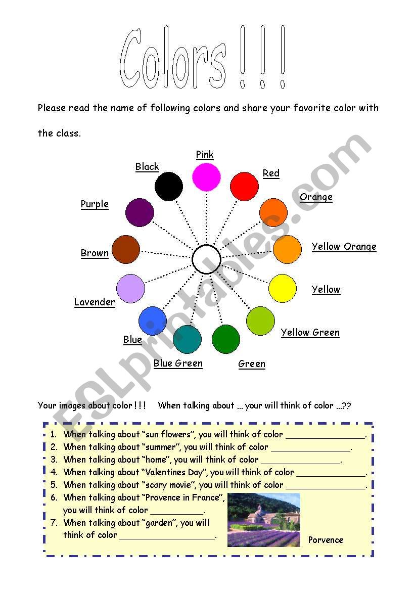 colors worksheet