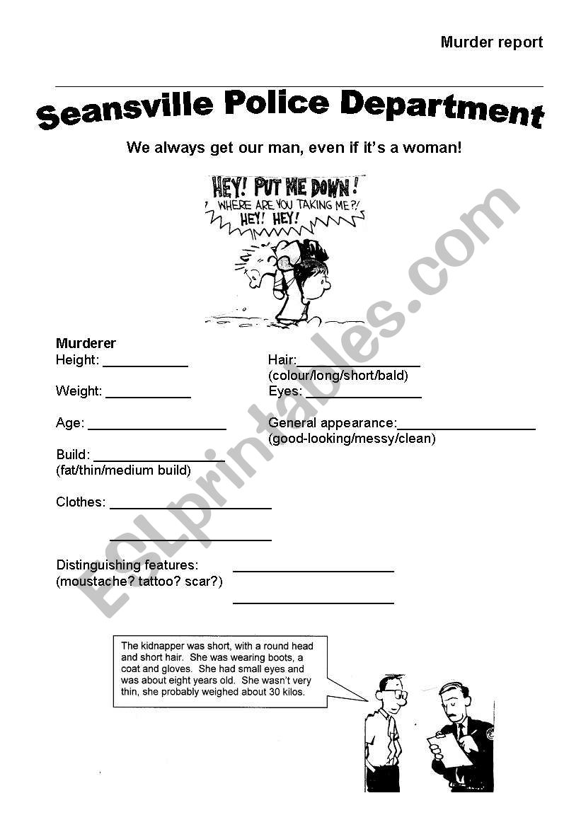 Murder report worksheet