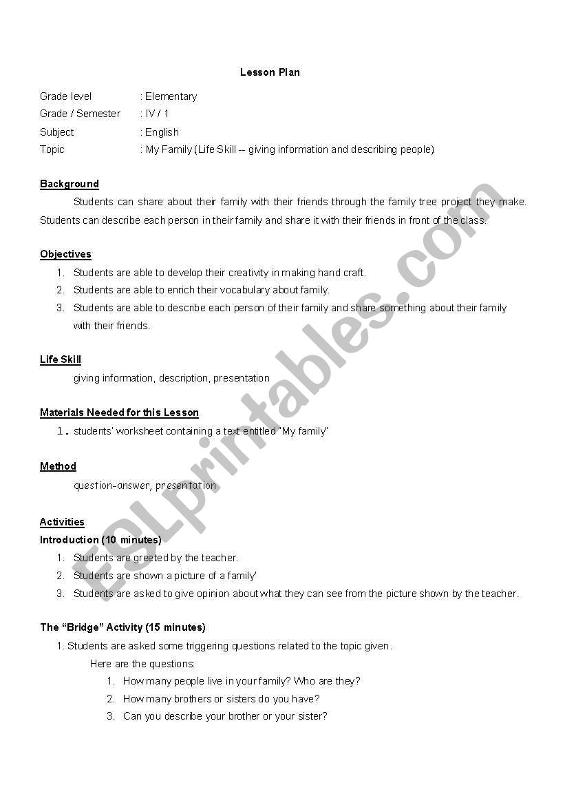 My Family Tree worksheet