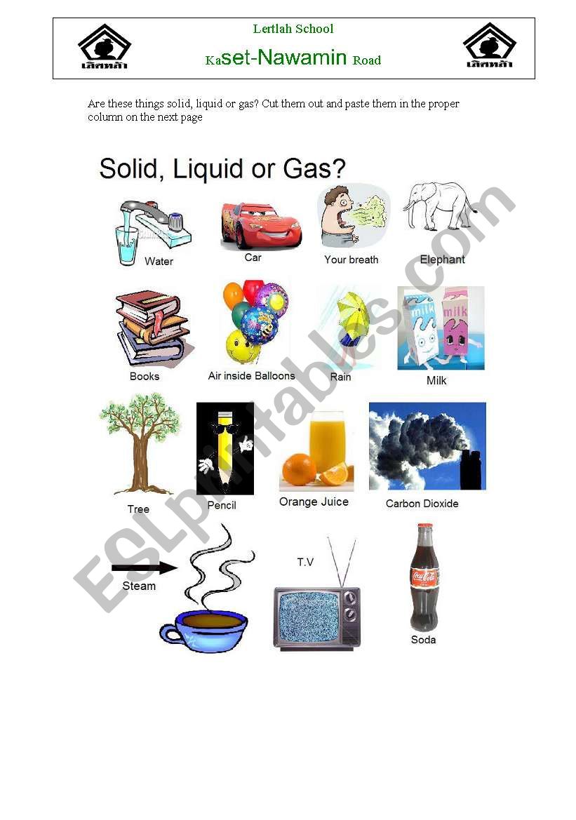 Solid Liquid Or Gas ESL Worksheet By Merylfranco