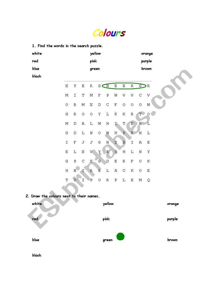 COLOURS worksheet