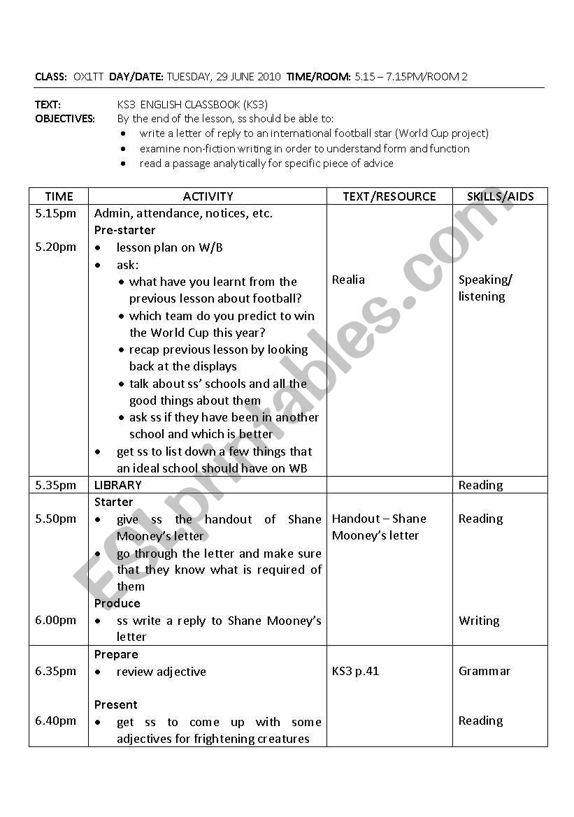 lesson plan worksheet