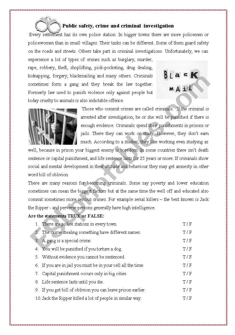 crime and criminals worksheet