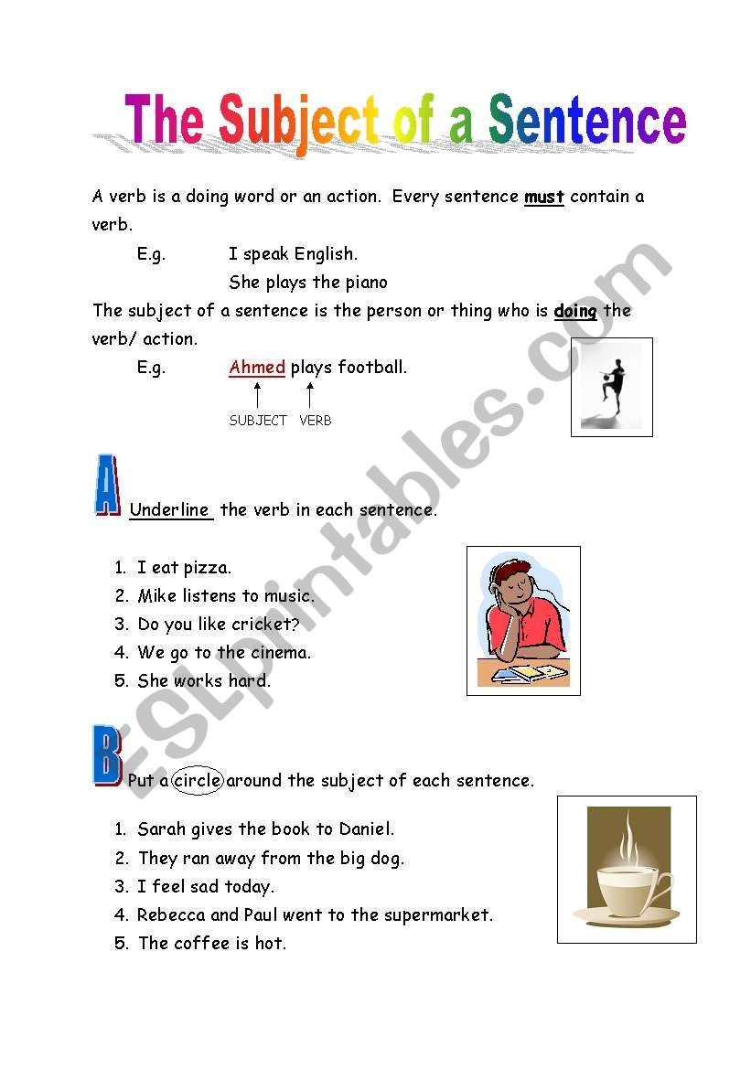 The Subject of a Sentence worksheet