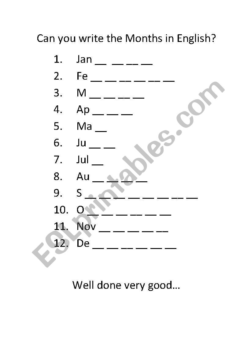 Can you write the months in English