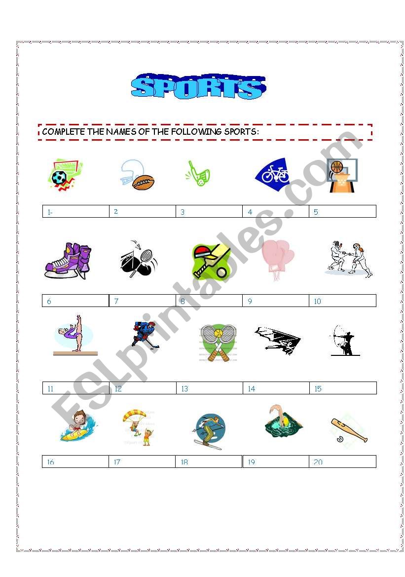 SPORTS worksheet