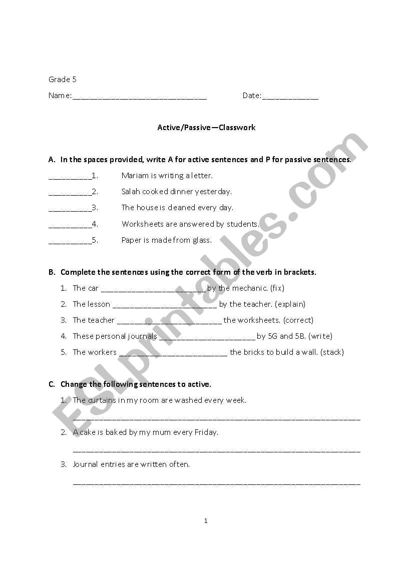 Passive Worksheet worksheet