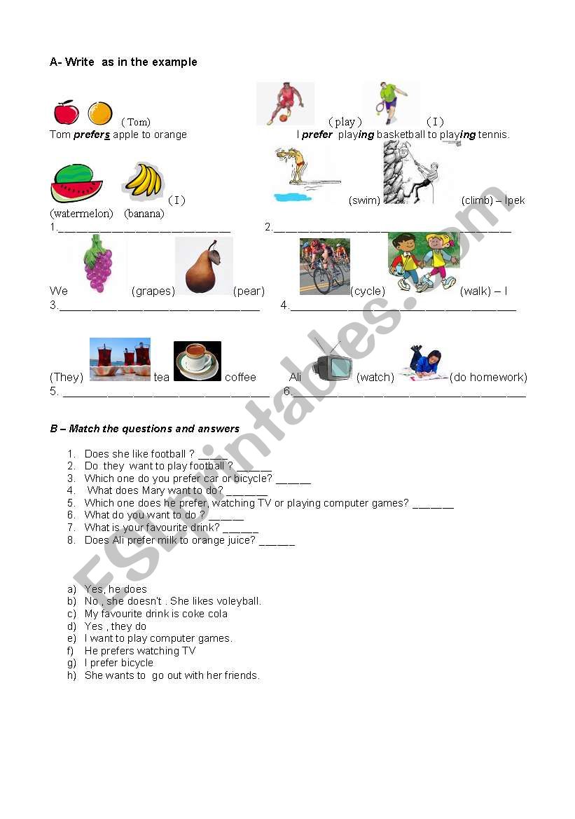 preferences worksheet