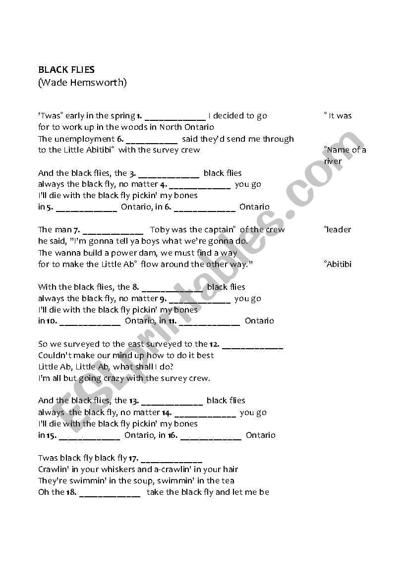 Black Fly worksheet