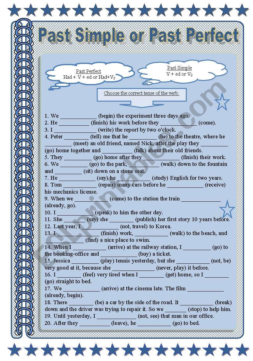 Past Simple or Past Perfect worksheet