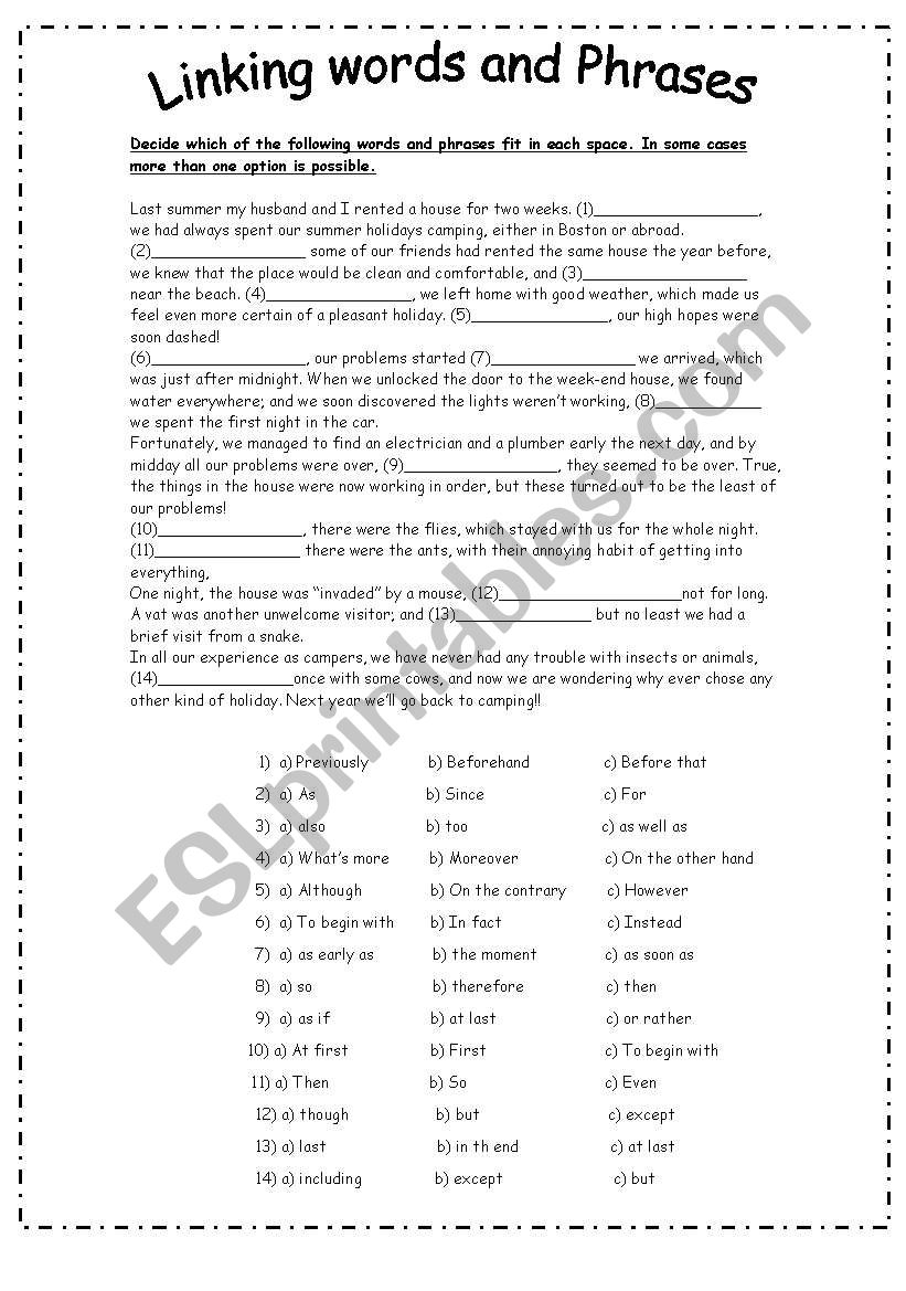 Linking words worksheet