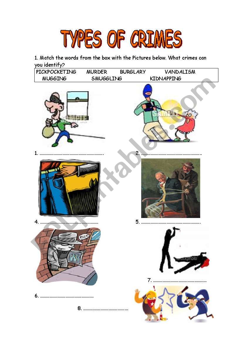 TYPES OF CRIMES worksheet