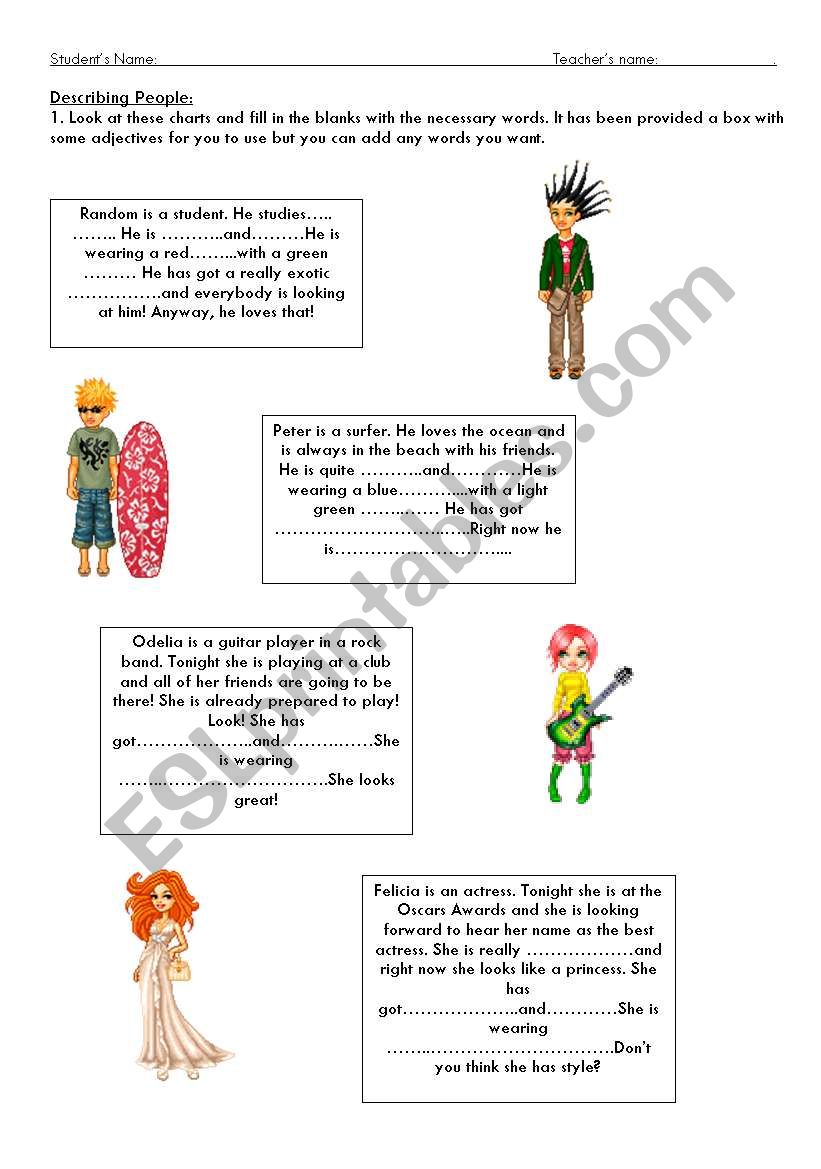 Peoples description worksheet