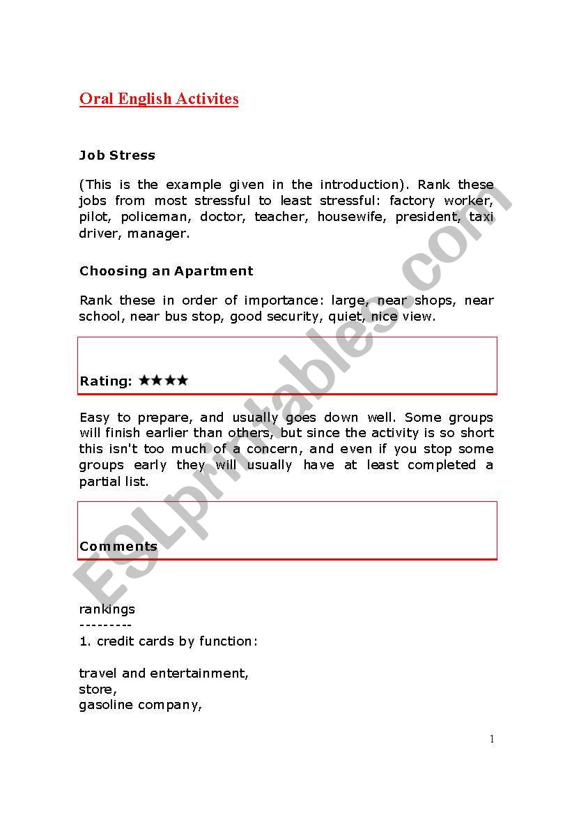 Oral English Activities for daily conversation